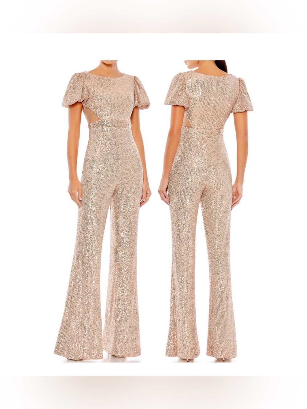 Ieena for Mac Duggal NWT Sequin Cutout Wide Leg Jumpsuit Blush Size 6
